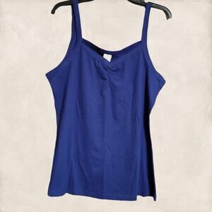 Solid Blue Cami Ruched Tank Top 100% Cotton Size Large